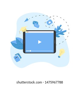 Webinar, internet conference, web based seminar, online education, e-learning flat design concept	