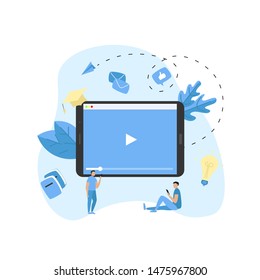 Webinar, internet conference, web based seminar, online education, e-learning flat design concept	