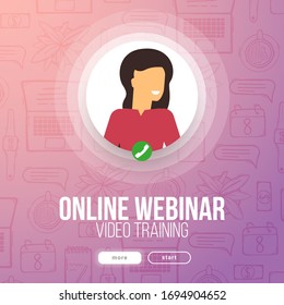 Webinar, internet conference, web based seminar flat design concept with hand draw doodle background