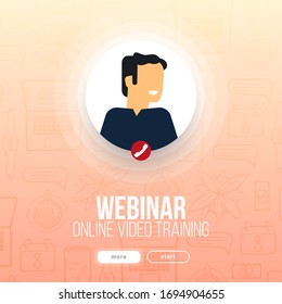Webinar, internet conference, web based seminar flat design concept with hand draw doodle background