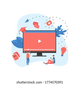 Webinar, internet conference, web based seminar, online education, e-learning flat design concept