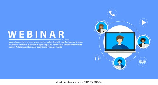 Webinar, internet conference, web based seminar flat design concept