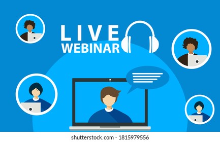 Webinar, internet conference, web based seminar flat design concept