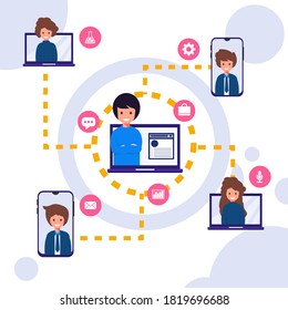 Webinar, internet conference, web based seminar flat design concept