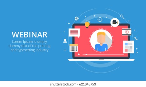 Webinar, internet conference, web based seminar flat design concept with icons