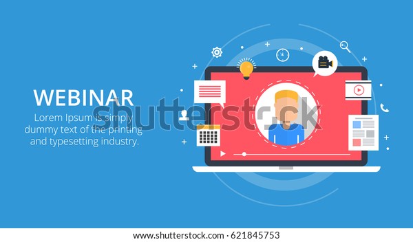 Webinar, internet conference, web based seminar\
flat design concept with\
icons