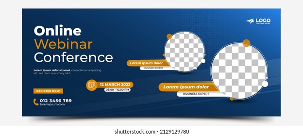 Webinar invitation horizontal banner design template. Editable modern banner with place for the photo. Usable for banner, cover, and header