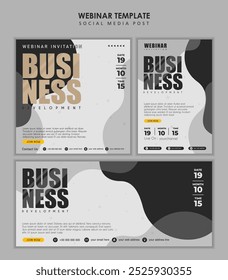 Webinar invitation template with black and white abstract design, suitable for banner, poster etc