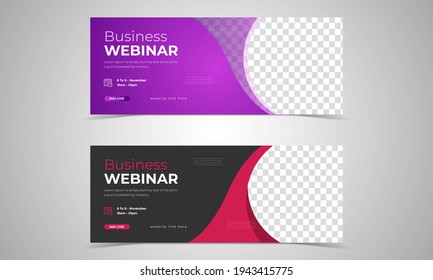 webinar invites style web Banner templates. Header Banner Live Business webinar promotion and Online Education other online Event seminars poster,  trendy color. design set.