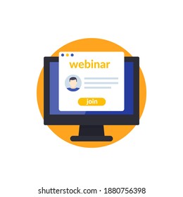 webinar, join online training, e-learning vector icon
