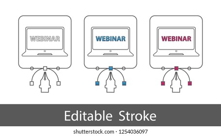 Webinar Laptop Symbol - Outline Styled Icon - Editable Stroke - Vector Illustration - Isolated On White Background