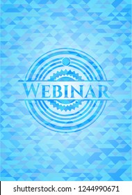 Webinar light blue emblem. Mosaic background
