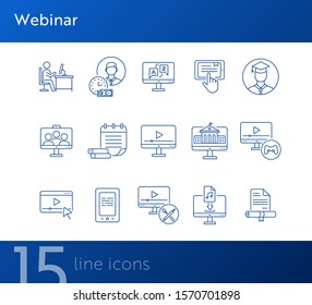 Webinar line icon set. Computer, workshop, tutorial. Video lesson concept. Can be used for topics like technology, class, distant education