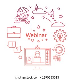 Webinar line icon vector, online education vector concept. Illustration of webinar education, video course tutorial