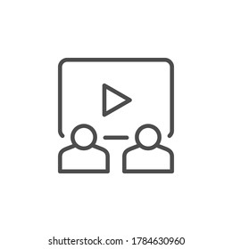 Webinar line outline icon and web conferencing