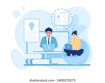 webinar listening to female students online trending concept flat illustration