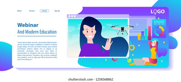 Webinar and modern education. Website template design in modern flat style.