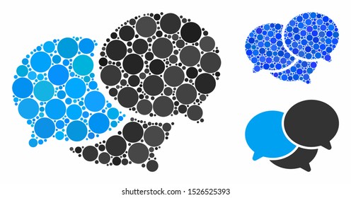 Webinar mosaic for webinar icon of small circles in variable sizes and color tints. Vector small circles are combined into blue mosaic. Dotted webinar icon in usual and blue versions.