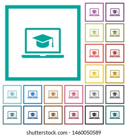 Webinar on laptop flat color icons with quadrant frames on white background