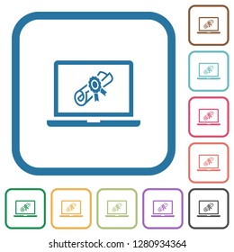 Webinar on laptop simple icons in color rounded square frames on white background