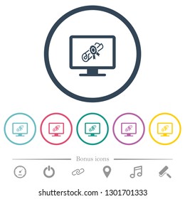 Webinar on monitor flat color icons in round outlines. 6 bonus icons included.