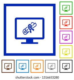 Webinar on monitor flat color icons in square frames on white background