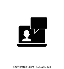 Webinar online class glyph icon. Monitor screen, user chat discussion for consulting virtual classroom on streaming in web or app. Solid style, vector illustration Design on white background EPS 10