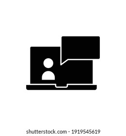 Icono de glifo de clase en línea de seminario web. Monitorear pantalla, discusión de chat de usuarios para consultar aula virtual en streaming en web o aplicación. Estilo sólido, ilustración vectorial Diseño en fondo blanco EPS 10