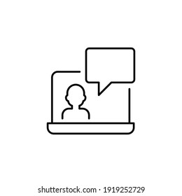 Icono de línea de clase en línea de seminario web. Monitorear pantalla, discusión de chat de usuarios para consultar aula virtual en streaming en web o aplicación. Ilustración del vector Diseño sobre fondo blanco EPS 10