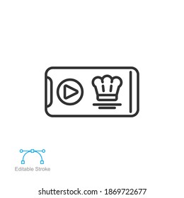 Icono de esquema de clase en línea de seminario web.   Educación para reuniones en línea. Curso de aprendizaje virtual. Maestra hablando en un reproductor de streaming de clase. Ilustración de vector de trazo editable Diseño en fondo blanco EPS10