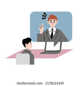 Webinar, online class, remote team work concept. Learn and study via teleconference or video course. People avatars on computer screen. Flat vector design illustration