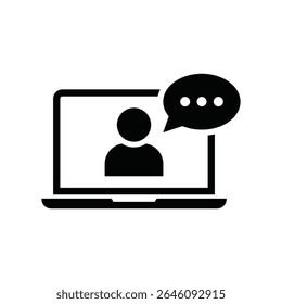 Webinar ícone de vetor de classe online e design de glifos em fundo branco