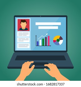 webinar, online conferences, teleworking, lectures, and quarantined online training on the Internet. The concept of isolation and self-development during the Covid-19 coronavirus pandemic. flat vector