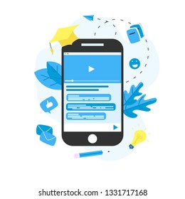 webinar and online course flat design concept on smartphone screen