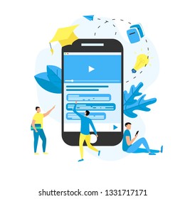 webinar and online course flat design concept on smartphone screen
