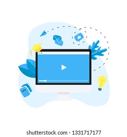 webinar and online course flat design concept on desktop monitor