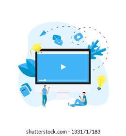 webinar and online course flat design concept on desktop monitor