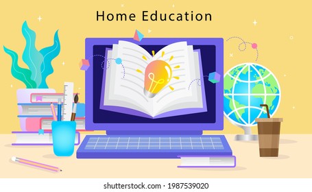 Webinar and online education. Distance learning, recorded classes, video tutorial metaphors. online educational. Home education, remote university graduation. e-learning and podcast. Vector flat.
