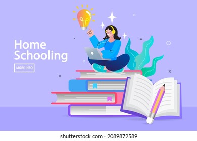 Webinar and online education. Distance learning, recorded classes, video tutorial metaphors. online educational. Home education, remote university graduation. e-learning and podcast. Vector flat.