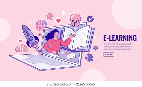 Webinar and online education. Distance learning, recorded classes, video tutorial metaphors. online educational. Home education, remote university graduation. e-learning and podcast. Vector flat.