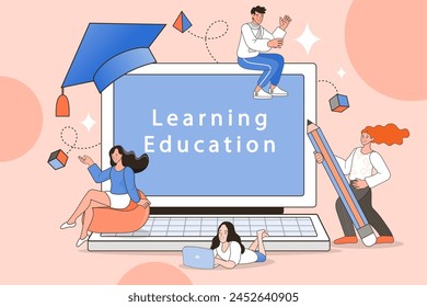 Webinar and online education. Distance learning, recorded classes, video tutorial metaphors. online educational. Home education, remote university graduation. e-learning and podcast. Vector flat.