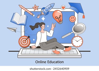 Webinar and online education. Distance learning, recorded classes, video tutorial metaphors. online educational. Home education, remote university graduation. e-learning and podcast. Vector flat.