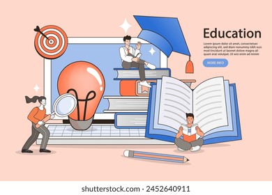 Webinar and online education. Distance learning, recorded classes, video tutorial metaphors. online educational. Home education, remote university graduation. e-learning and podcast. Vector flat.