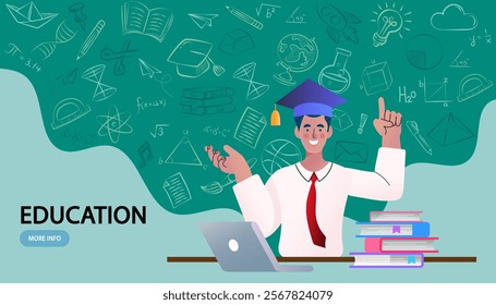 Webinar and online education. Distance learning, recorded classes, video tutorial metaphors. online educational. Home education, remote university graduation. e-learning and podcast. Vector flat.
