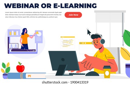 Webinar, Online Education Social Media Design for Business, Education purpose- modern colorful vector design template-layout-easy to edit-Isometric cartoon characters-teacher-students-computer-books