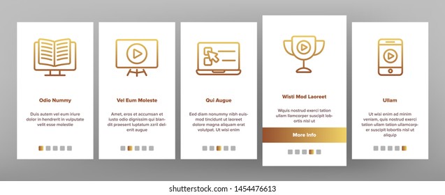 Webinar, Online Education Vector Onboarding Mobile App Page Screen. Webinar, Conference, Distance Learning Outline Symbols Pack. Internet Courses, Lessons. E-Learning, Digital Library Illustrations