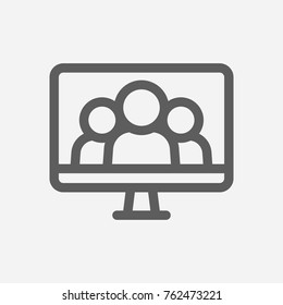 Webinar online icon line. Isolated symbol on online education topic with webinar online icon, people and computer meaning vector illustration.