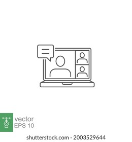 Webinar, online meeting. Consulting Virtual classroom. Computer screen with teacher talking, online education. Video player class streaming. Line Vector illustration Design on white background. EPS 10