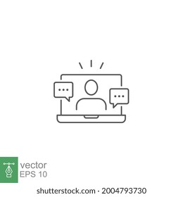 Webinar, online meeting education. Online education resources. Virtual learning courses. Teacher talking on Video player class streaming. Line Vector illustration. Design on white background. EPS 10