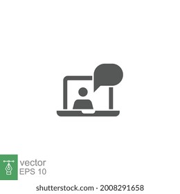 Webinar online meeting education. Online training. Virtual learning courses teacher talking on Video player class streaming. Solid style pictogram Vector illustration Design on white background EPS 10